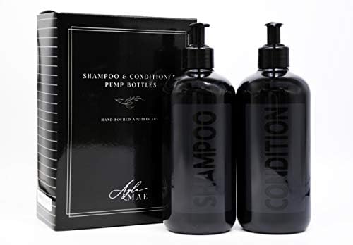 AylaMae מודרני למילוי חוזר שמפו וקונדישינר מכשירי שחור 500ml / 16.9 עוז מחמד בקבוקי פלסטיק עם דליפת הוכחה משאבות | תוויות